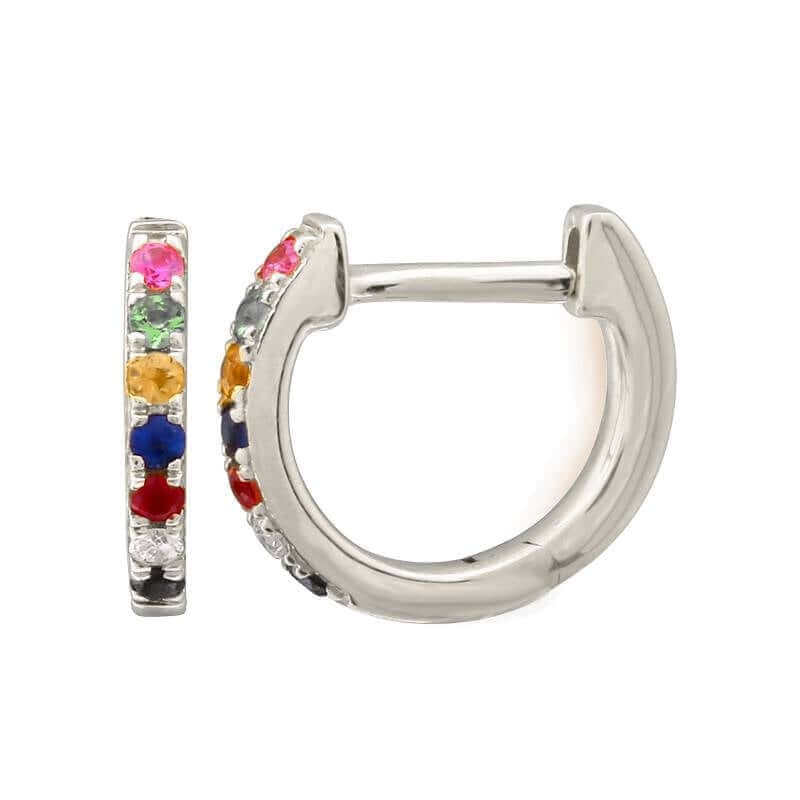 14K Gold Rainbow Sapphire Diamond Huggies (9mm) - Earrings - Izakov Diamonds + Fine Jewelry