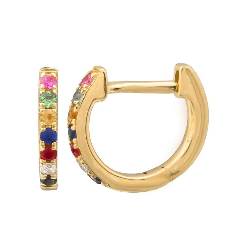 14K Gold Rainbow Sapphire Diamond Huggies (9mm) Yellow Gold Izakov Diamonds + Fine Jewelry