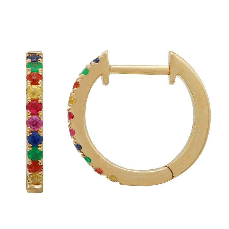 14K Gold Rainbow Sapphire Huggies (12mm) - Earrings - Izakov Diamonds + Fine Jewelry