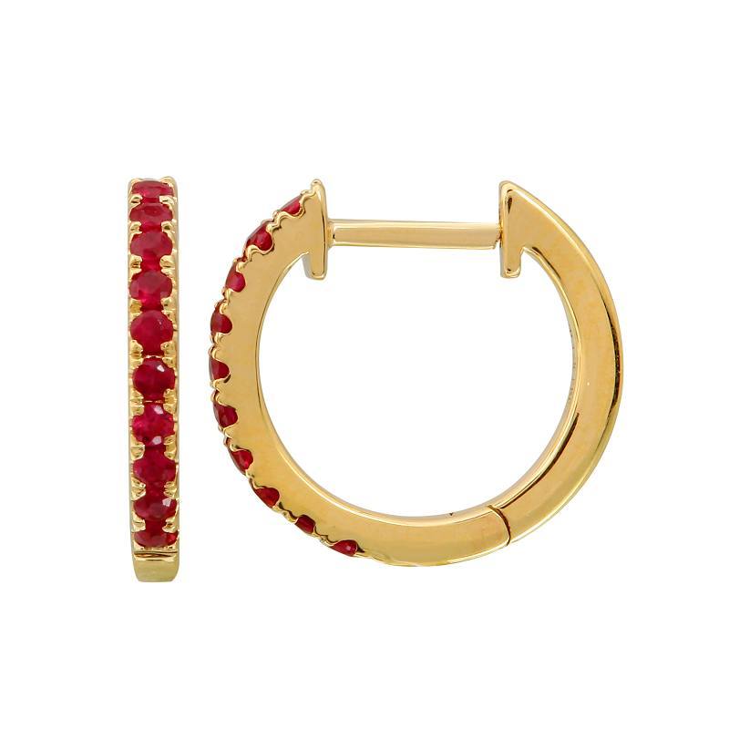 14K Gold Red Ruby Huggies (12mm) Yellow Gold Izakov Diamonds + Fine Jewelry