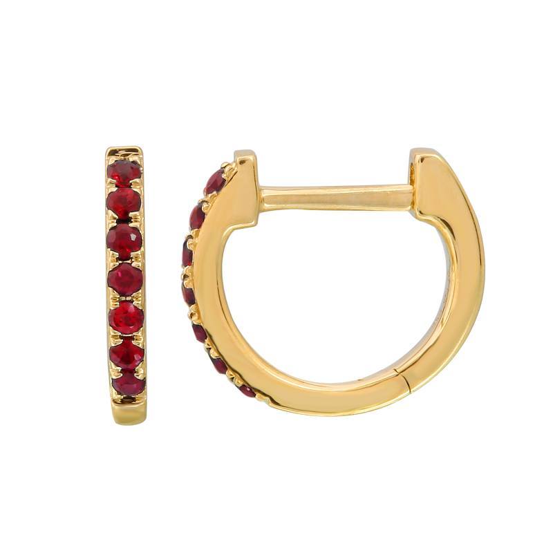 14K Gold Red Ruby Huggies (9mm) Yellow Gold Izakov Diamonds + Fine Jewelry