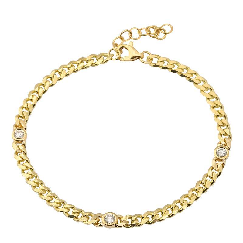 Bezel Diamond Cuban Link Bracelet 14K Gold