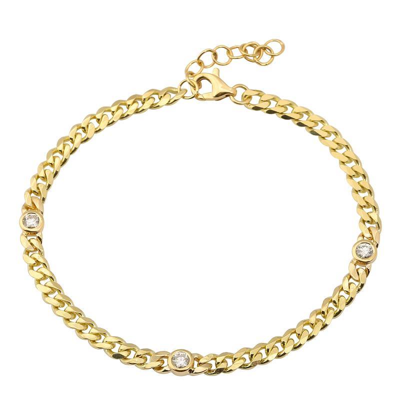 14K Gold Bezel Diamond Cuban Link Bracelet Izakov Diamonds + Fine Jewelry