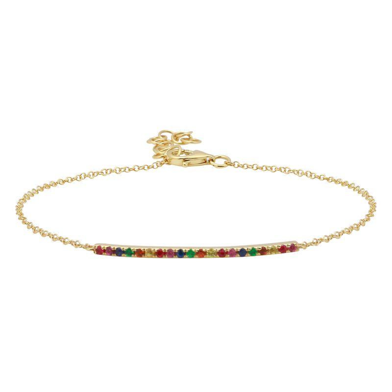 14K Gold Sapphire Rainbow Bar Bracelet Yellow Gold Izakov Diamonds + Fine Jewelry