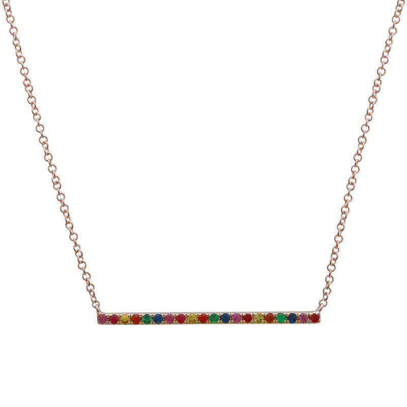 14K Gold Sapphire Rainbow Bar Necklace Rose Gold Izakov Diamonds + Fine Jewelry
