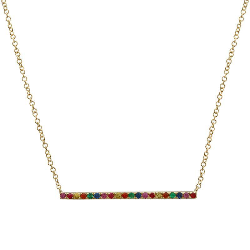 14K Gold Sapphire Rainbow Bar Necklace Yellow Gold Izakov Diamonds + Fine Jewelry