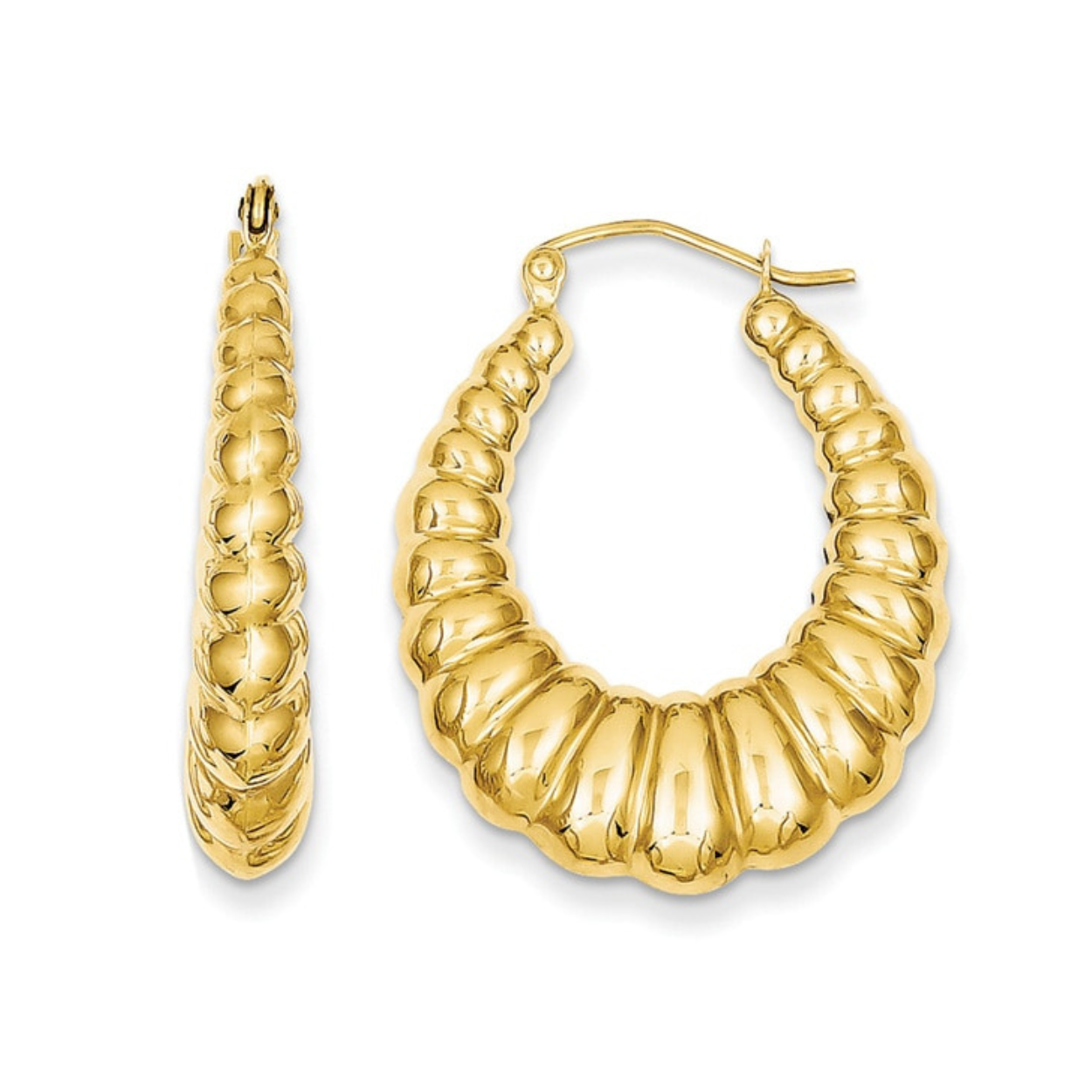 14K Gold Scalloped Oval Hoop Earrings Pair Yellow Gold Earrings by Izakov Diamonds + Fine Jewelry | Izakov