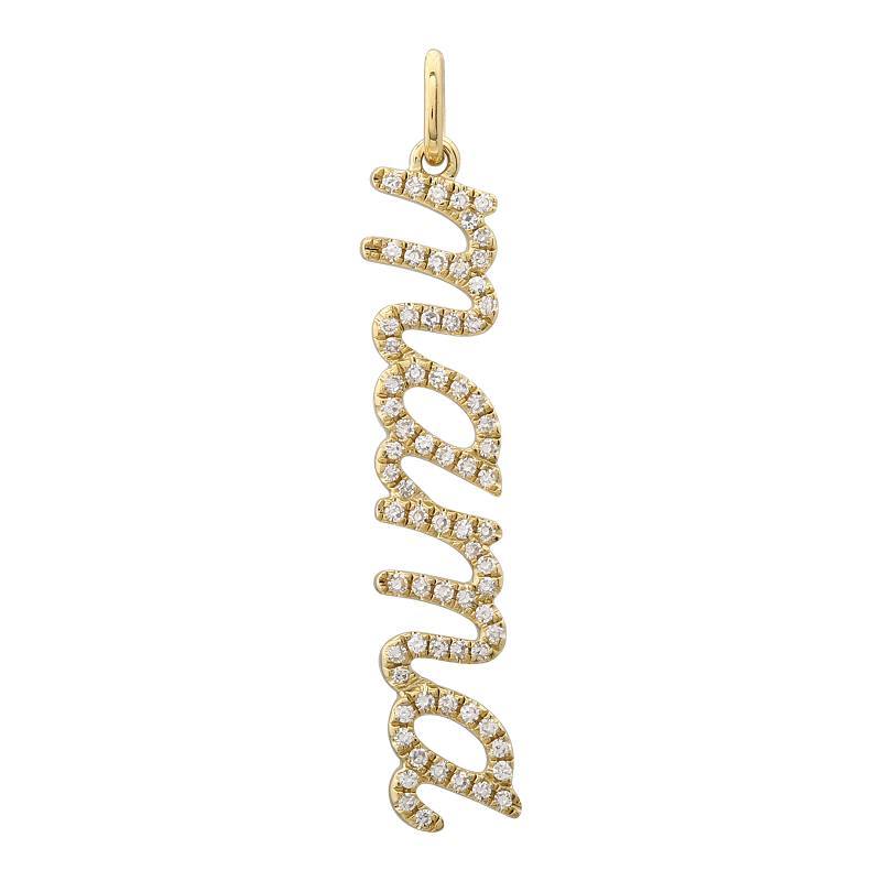 14K Gold Script Diamond Mama Statement Necklace Charm - Charms & Pendants - Izakov Diamonds + Fine Jewelry