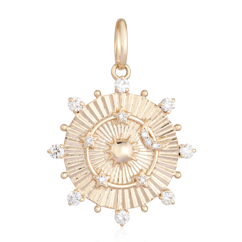 14K Gold Solar System Diamond Necklace Charm Izakov Diamonds + Fine Jewelry