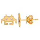14K Gold Space Invaders Diamond Accented Mismatch Button Earrings Yellow Gold Izakov Diamonds + Fine Jewelry