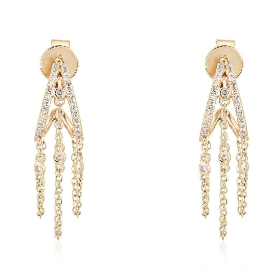14K Gold Split Shank Diamond Bezel Chain Drop Earrings - Earrings - Izakov Diamonds + Fine Jewelry
