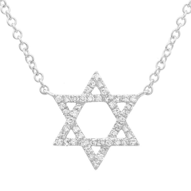 14K Gold Star Of David Diamond Necklace White Gold Izakov Diamonds + Fine Jewelry