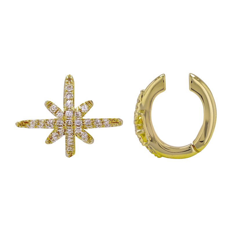 14K Gold Starburst Diamond Cuff Earring Single / Yellow Gold Izakov Diamonds + Fine Jewelry