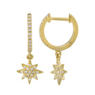 14K Gold Sunburst Drop Pave Diamond Huggies Izakov Diamonds + Fine Jewelry