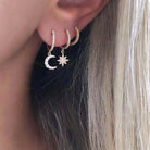 14K Gold Sunburst Drop Pave Diamond Huggies - Earrings - Izakov Diamonds + Fine Jewelry