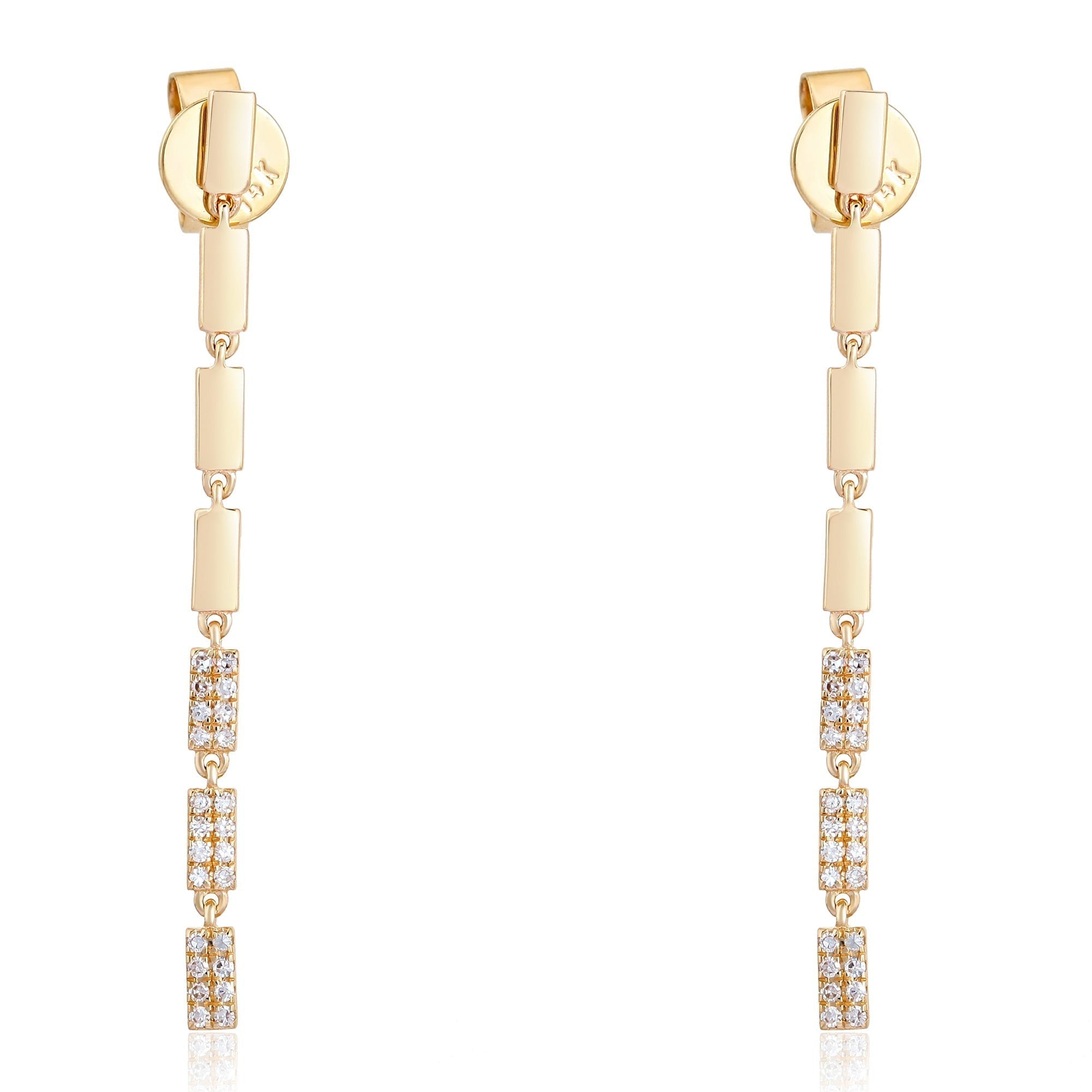 14K Gold Tile Diamond Drop Earrings Pair / Yellow Gold Izakov Diamonds + Fine Jewelry