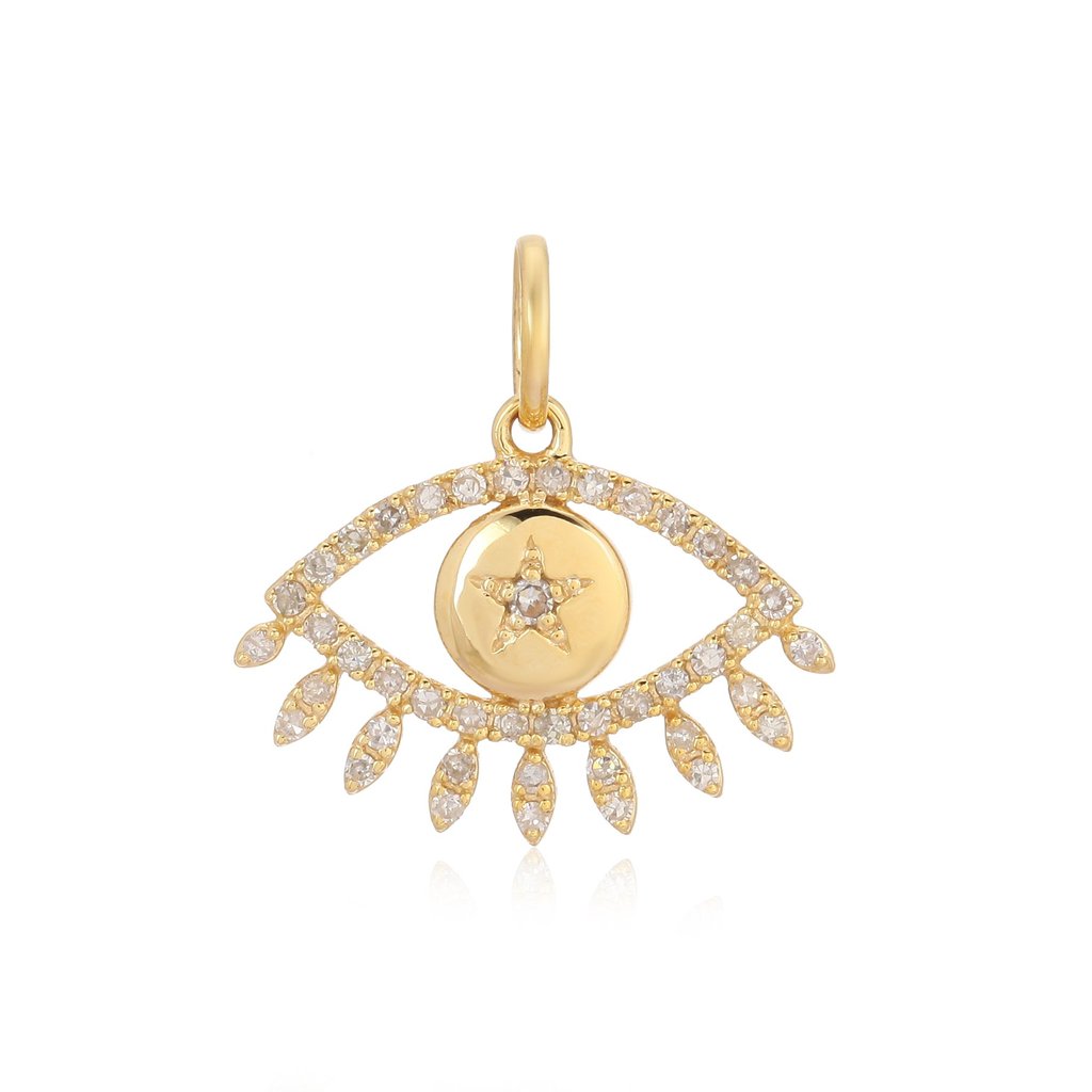 14K Gold Tribal Evil-Eye Necklace Charm Yellow Gold Izakov Diamonds + Fine Jewelry