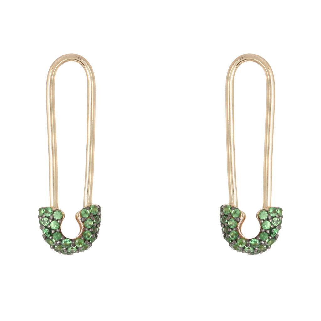 14K Gold Tsavorite Small Safety Pin Earrings - Earrings - Izakov Diamonds + Fine Jewelry