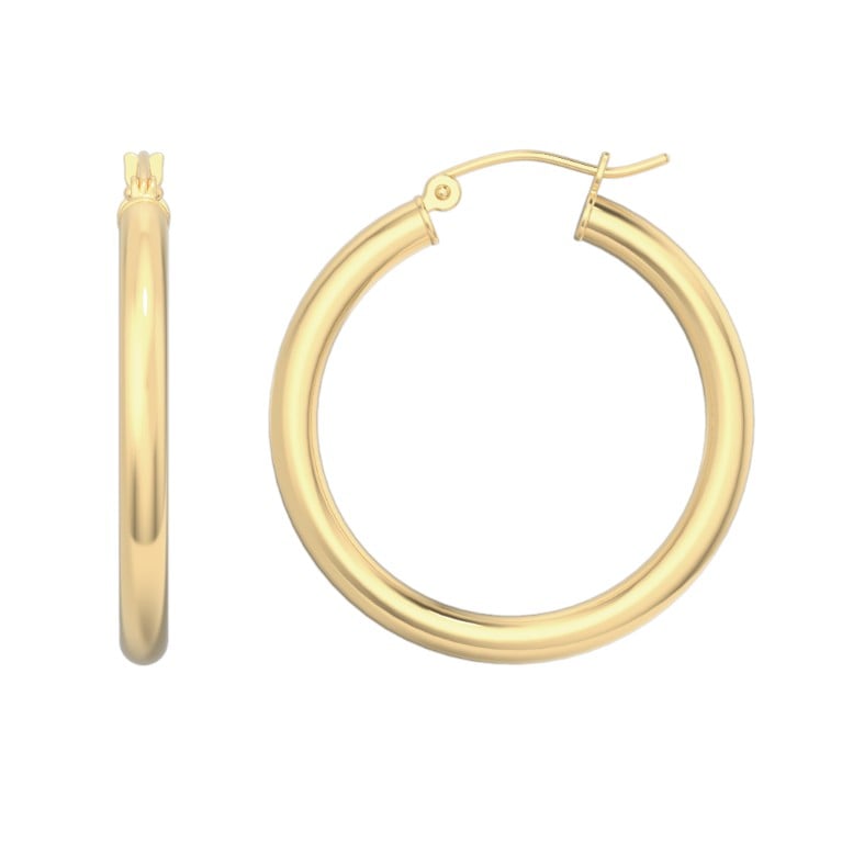 14K Gold Tube Hoop Earrings 3mm / 25mm / Yellow Gold Izakov Diamonds + Fine Jewelry