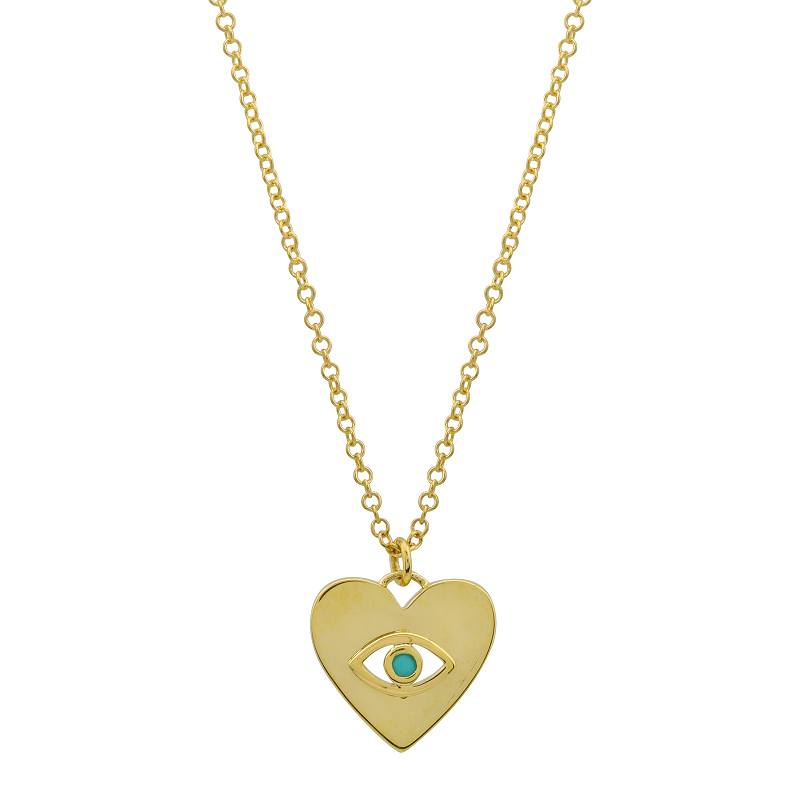 14K Gold Turquoise Accented Evil Eye Heart Necklace Yellow Gold Izakov Diamonds + Fine Jewelry