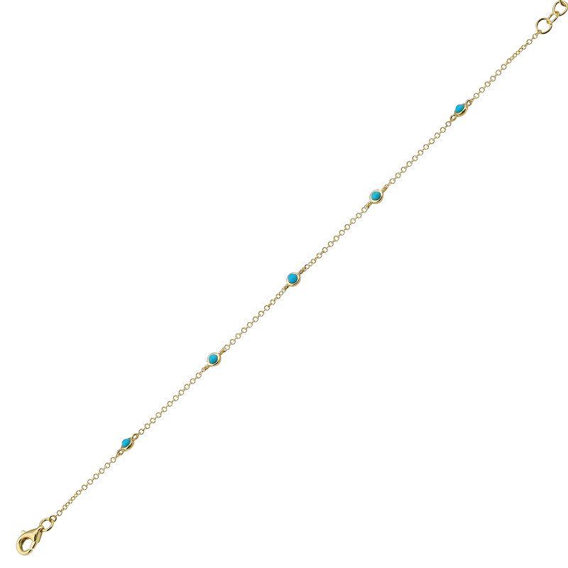 14K Gold Turquoise Bezel Stations Bracelet Yellow Gold Izakov Diamonds + Fine Jewelry