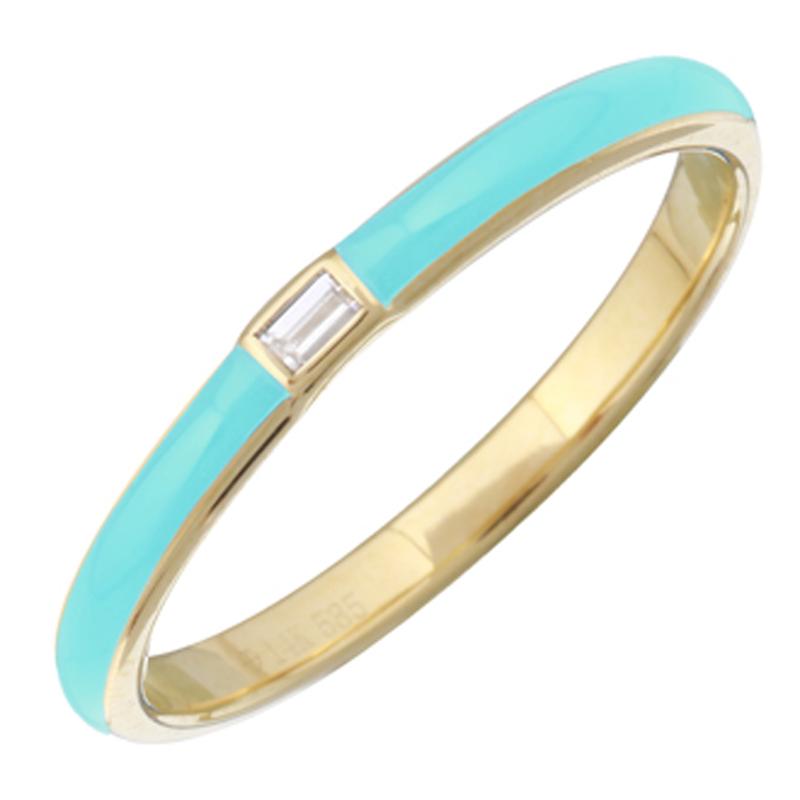 14K Gold Turquoise Enamel Baguette Diamond Ring Izakov Diamonds + Fine Jewelry