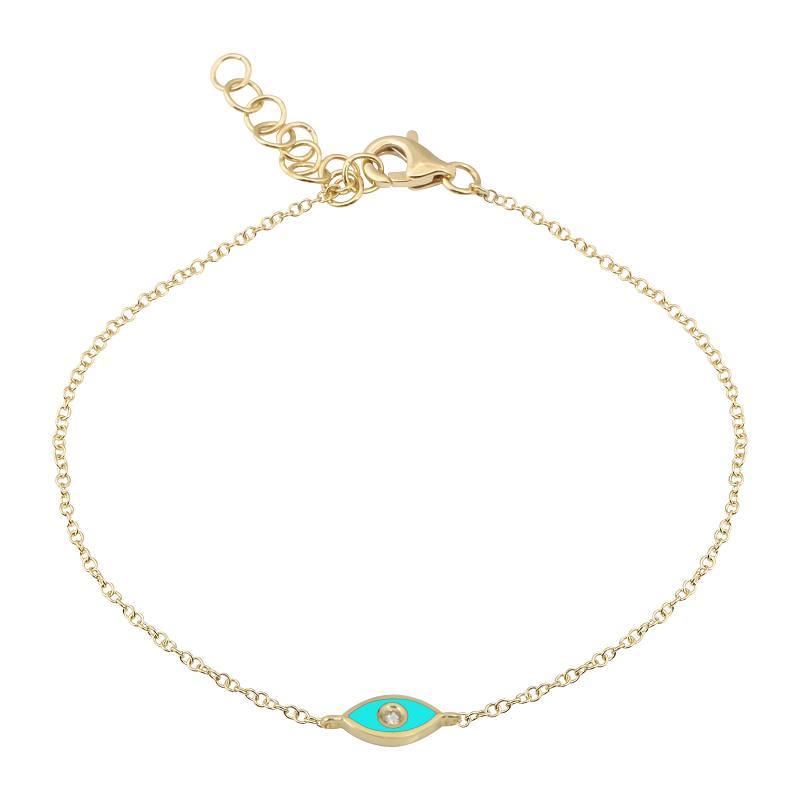 14K Gold Turquoise Enamel Diamond Evil Eye Bracelet Yellow Gold Izakov Diamonds + Fine Jewelry