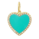 14K Gold Turquoise Heart Diamond Necklace Charm Pendant 11x11mm / Yellow Gold Izakov Diamonds + Fine Jewelry