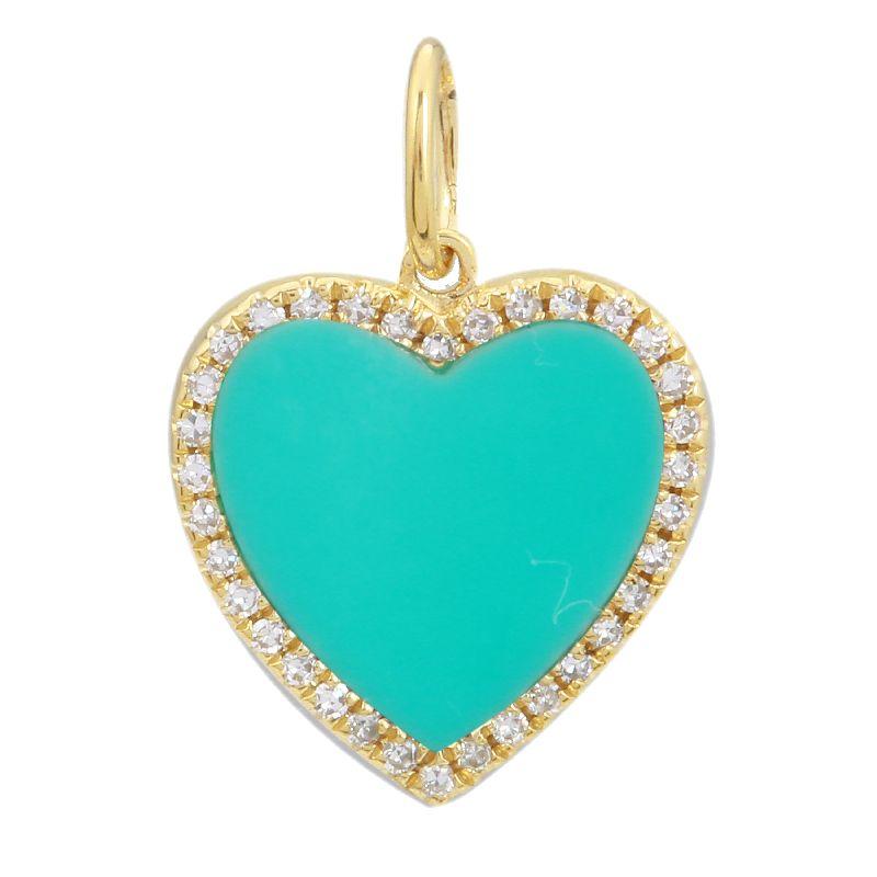 14K Gold Turquoise Heart Diamond Necklace Charm Pendant 11x11mm / Yellow Gold Izakov Diamonds + Fine Jewelry