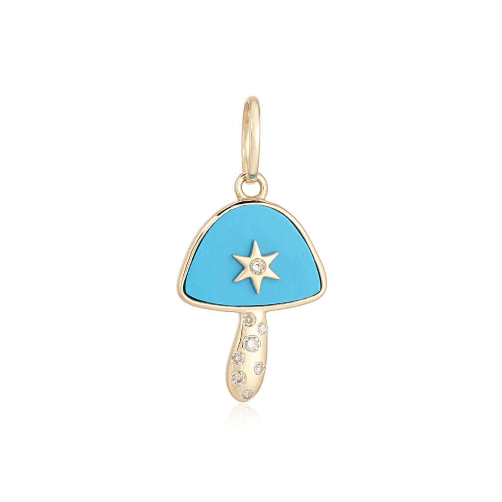 14K Gold Turquoise Mushroom Diamond Necklace Charm - Charms & Pendants - Izakov Diamonds + Fine Jewelry