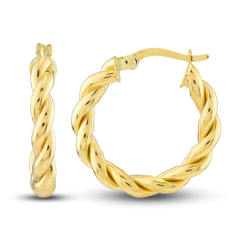 14K Gold Twisted Tube Hoop Earrings 3mm 22.5mm Yellow Gold Earrings by Izakov Diamonds + Fine Jewelry | Izakov