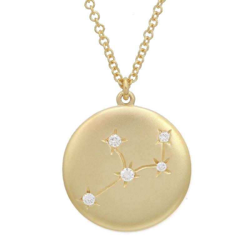 14K Gold Virgo Diamond Constellation Coin Necklace (Matte Finish) Yellow Gold Izakov Diamonds + Fine Jewelry