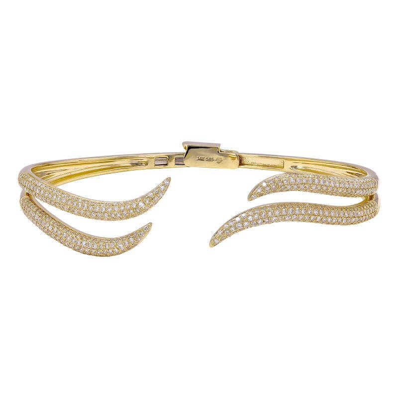 14K Gold Wavy Claws Open Diamond Bangle - Bracelets - Izakov Diamonds + Fine Jewelry