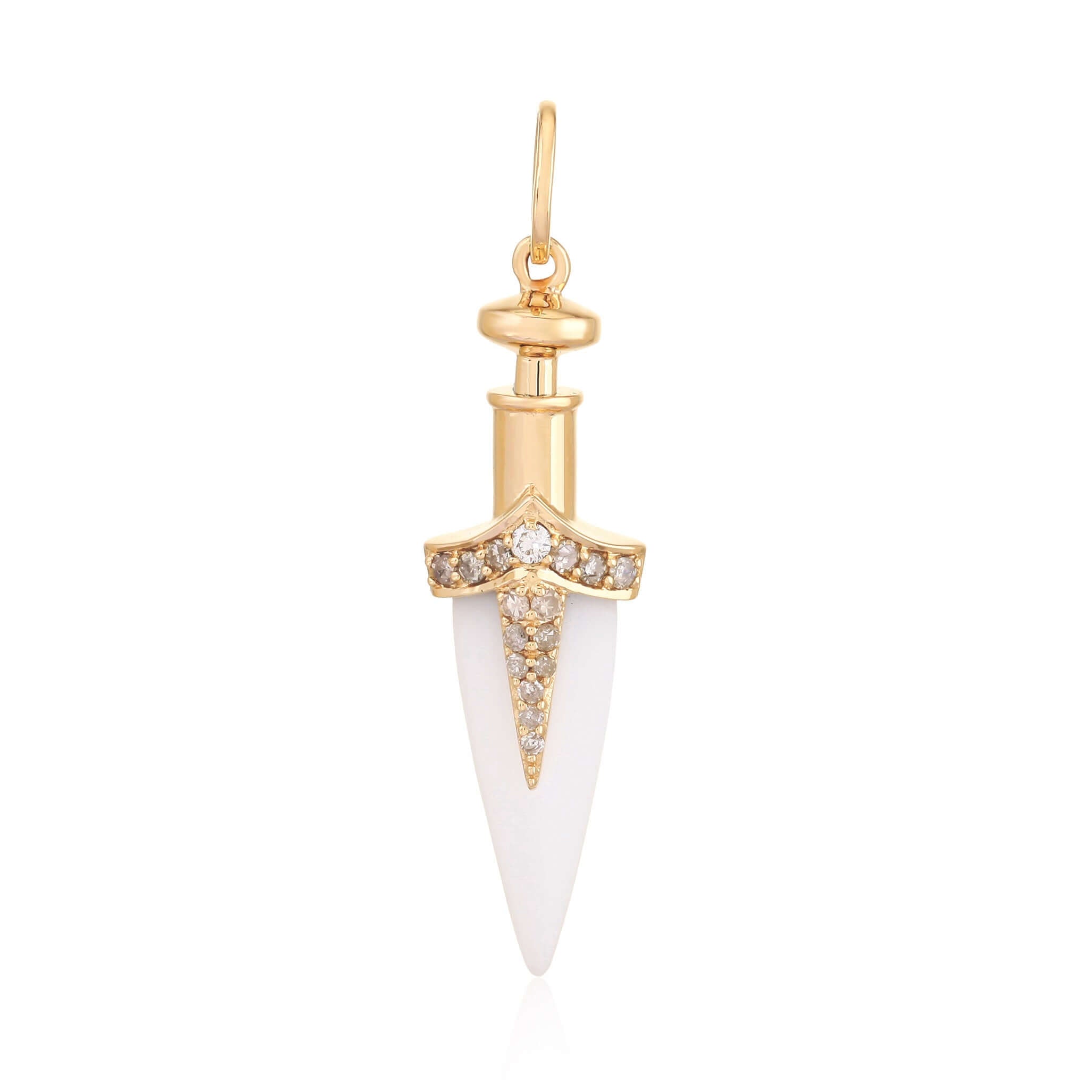14K Gold White Agate Dagger Diamond Necklace Charm - Charms & Pendants - Izakov Diamonds + Fine Jewelry