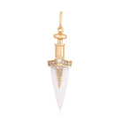 14K Gold White Agate Dagger Diamond Necklace Charm - Charms & Pendants - Izakov Diamonds + Fine Jewelry