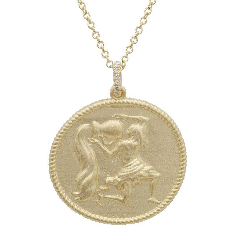14K Gold Zodiac Sign Aquarius Coin Necklace Yellow Gold Izakov Diamonds + Fine Jewelry