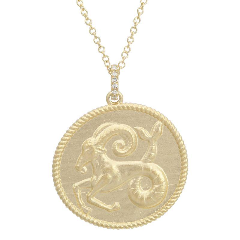 14K Gold Zodiac Sign Aries Coin Necklace Yellow Gold Izakov Diamonds + Fine Jewelry