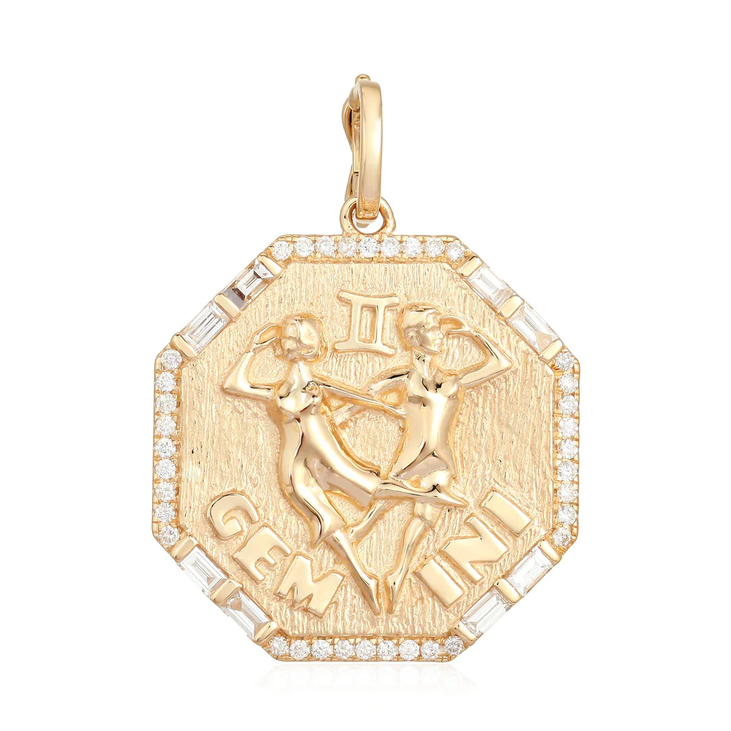 14K Gold Zodiac Sign Baguette Diamond Necklace Charm - Charms & Pendants - Izakov Diamonds + Fine Jewelry