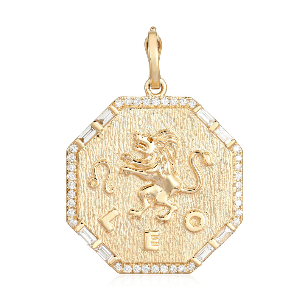 14K Gold Zodiac Sign Baguette Diamond Necklace Charm Izakov Diamonds + Fine Jewelry
