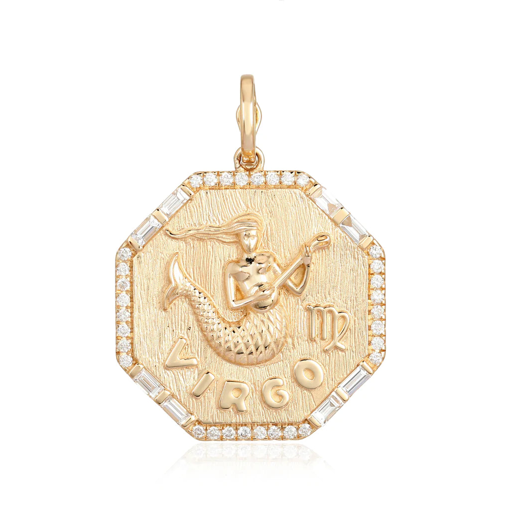14K Gold Zodiac Sign Baguette Diamond Necklace Charm - Charms & Pendants - Izakov Diamonds + Fine Jewelry