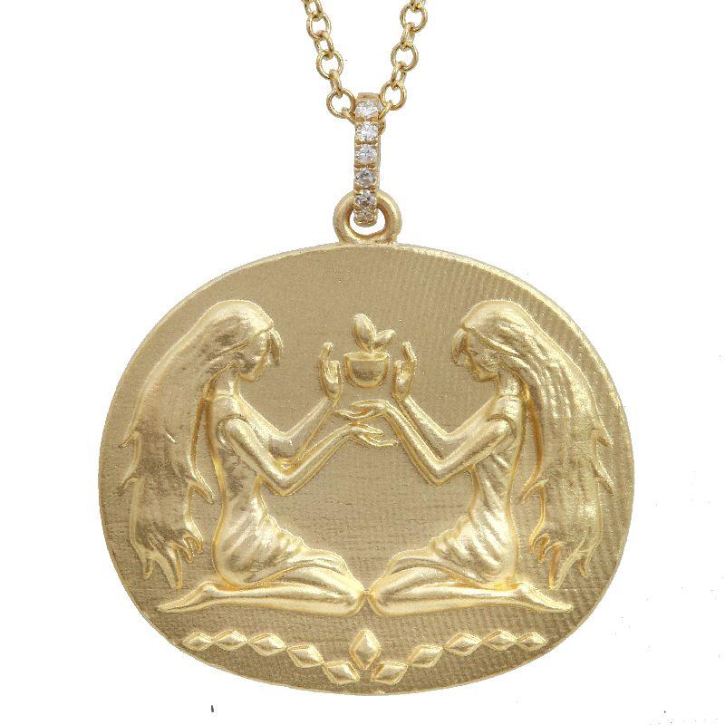 14K Gold Zodiac Sign Gemini Coin Necklace Yellow Gold Izakov Diamonds + Fine Jewelry