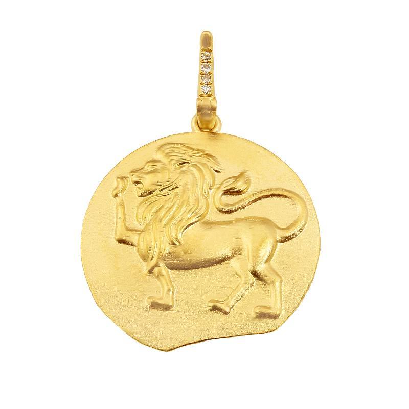 14K Gold Zodiac Sign Leo Coin Necklace Charm - Necklaces - Izakov Diamonds + Fine Jewelry