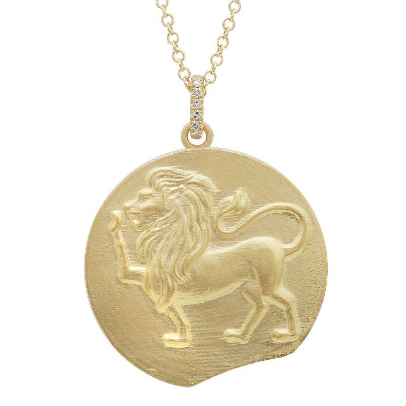 14K Gold Zodiac Sign Leo Coin Necklace Yellow Gold Izakov Diamonds + Fine Jewelry