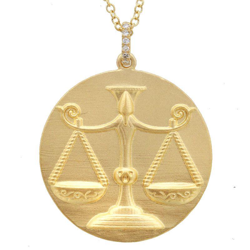 14K Gold Zodiac Sign Libra Coin Necklace Yellow Gold Izakov Diamonds + Fine Jewelry