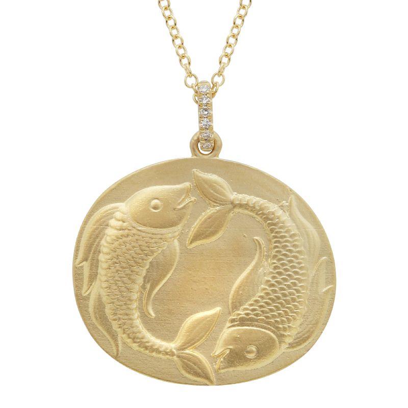 14K Gold Zodiac Sign Pisces Coin Necklace - Necklaces - Izakov Diamonds + Fine Jewelry