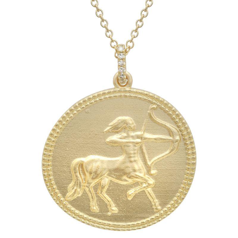 14K Gold Zodiac Sign Sagittarius Coin Necklace Yellow Gold Izakov Diamonds + Fine Jewelry
