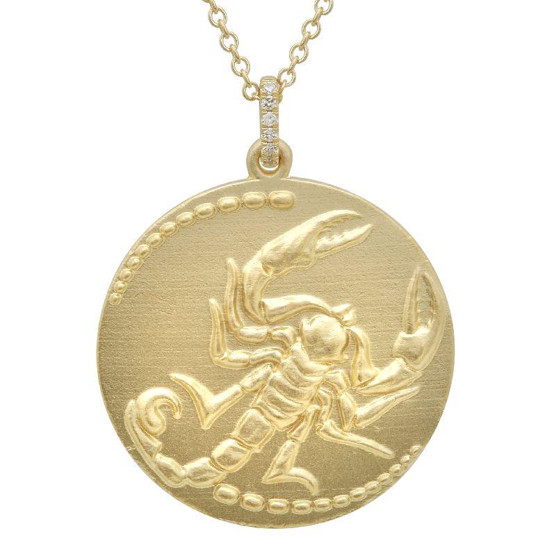 14K Gold Zodiac Sign Scorpio Coin Necklace - Necklaces - Izakov Diamonds + Fine Jewelry