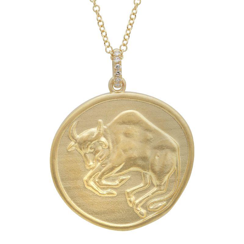 14K Gold Zodiac Sign Taurus Coin Necklace - Necklaces - Izakov Diamonds + Fine Jewelry