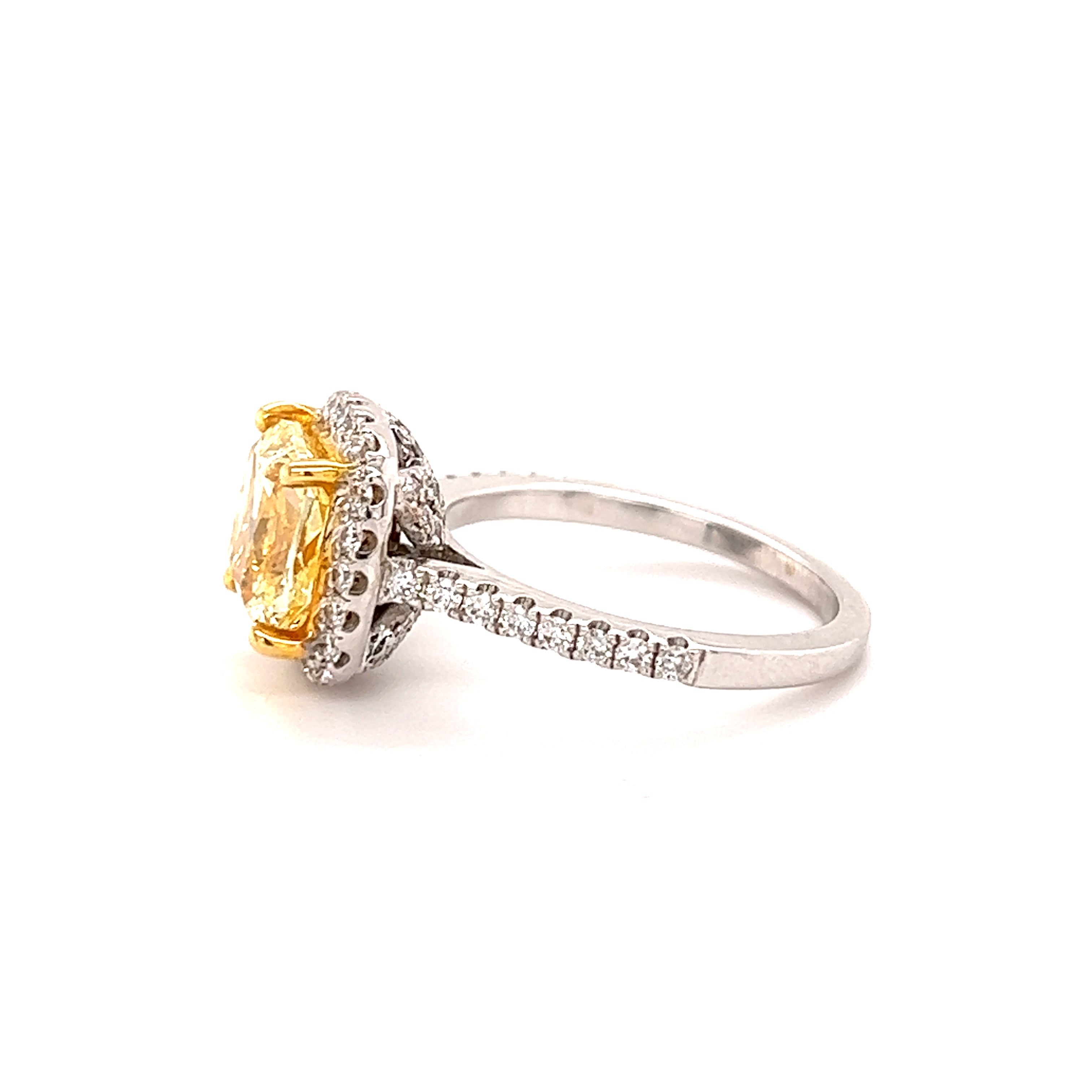 18K Gold 3.06CTW Fancy Yellow Cushion Diamond Halo Engagement Ring - Rings - Izakov Diamonds + Fine Jewelry