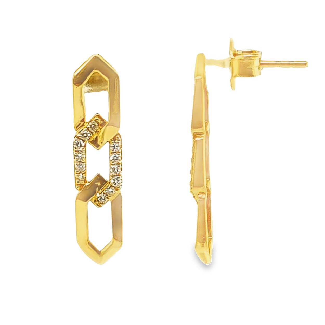 18K Gold Diamond Elongated Hexagon Links Drop Earrings Pair Yellow Gold Earrings by Izakov Diamonds + Fine Jewelry | Izakov